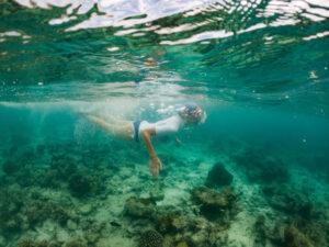 woman snorkeling in clear tropical sea