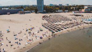 Aerial View of People on the Beach in Constanta, Romania