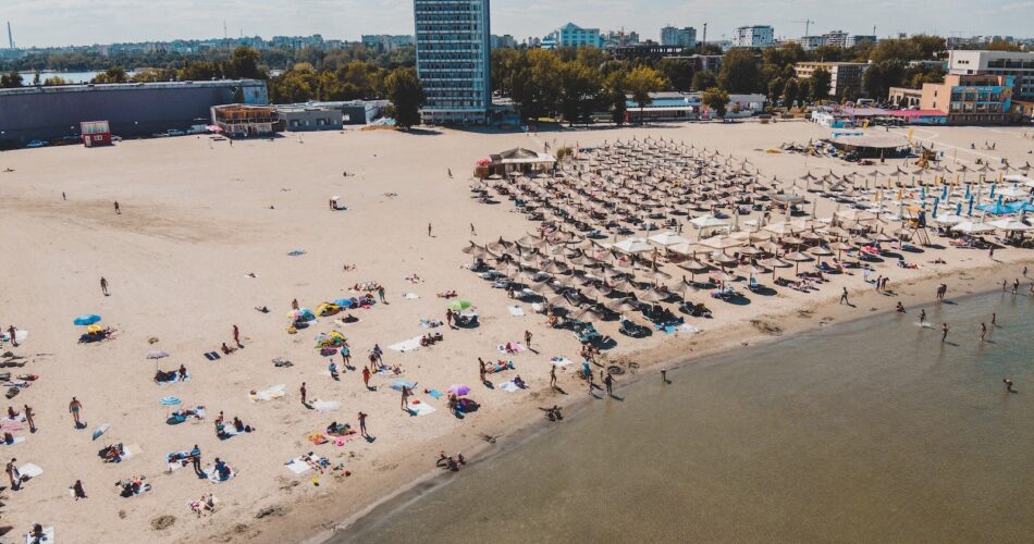 Aerial View of People on the Beach in Constanta, Romania